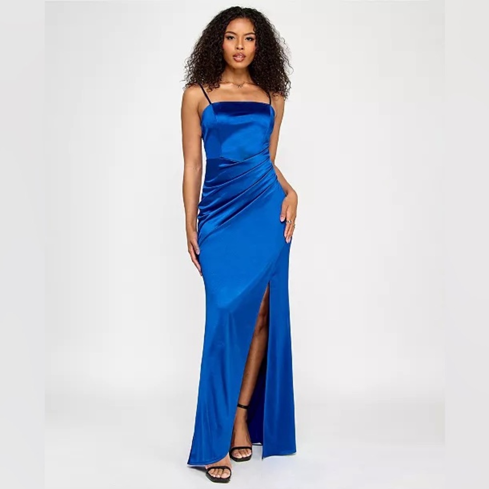 Emerald Sundae Satin Leg-Slit Royal Blue Dress